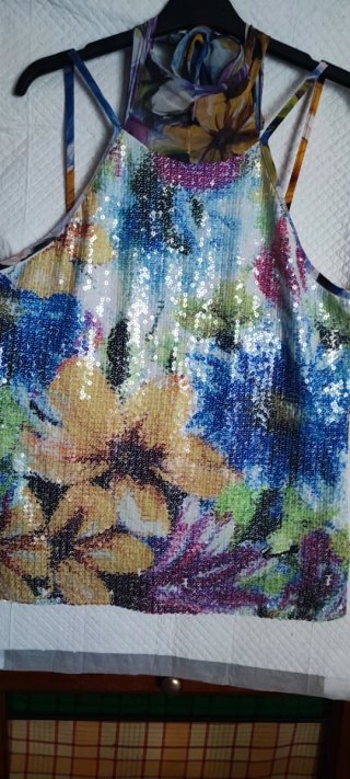 Top paillettes floreale multicolor taglia M