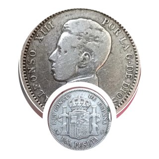 1 Peseta Plata Alfonso XIII 1904 S.M.V. Cadete