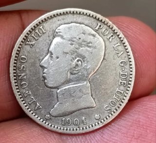1 Peseta Plata Alfonso XIII 1904 S.M.V. Cadete
