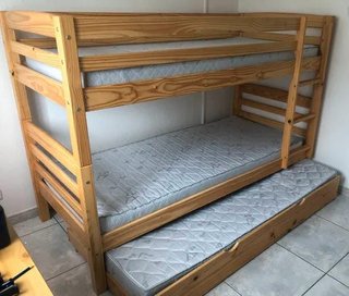 Cama litera 3 plazas madera maciza