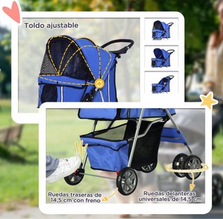 Carrito para mascotas azul
