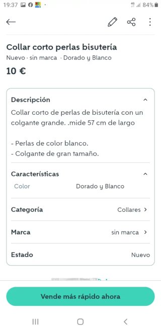 Collar corto perlas bisutería