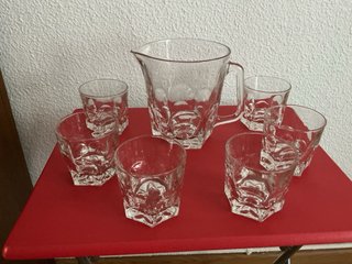 Juego 6 Vasos y Jarra Cristal Vintage
