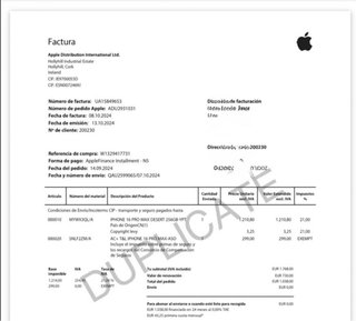 iPhone 16 Pro Max APPLE CARE+ FACTURA APPLE STORE