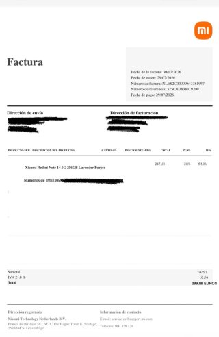 Xiaomi Redmi Note 14 5G 256GB Factura Nuevo