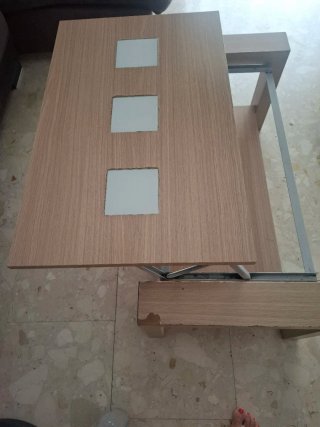 Mesa centro elevable madera y cristal