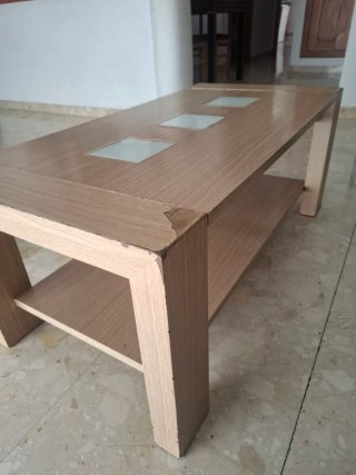 Mesa centro elevable madera y cristal