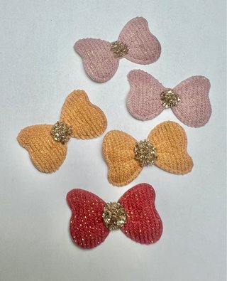 5 Apliques Laço Glitter Tecido 3,7cm