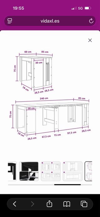 Mesa extensible negra 240x85x75cm