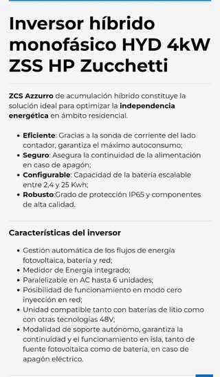 Inversor placas Híbrido Azzurro Monofásico 4000ZSS
