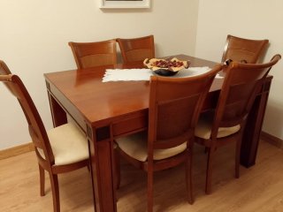 Conjunto 6 sillas salón madera y ratán