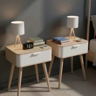 Juego 2 Mesitas Noche Madera Modernas