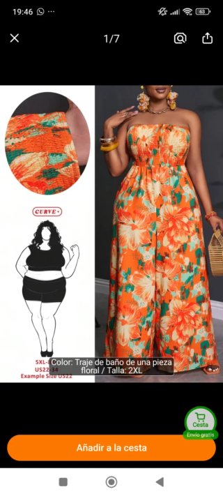 Mono floral naranja talla 2XL