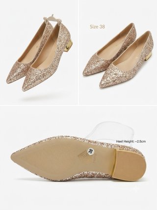 Zapatos dorados brillantes tacón bajo
