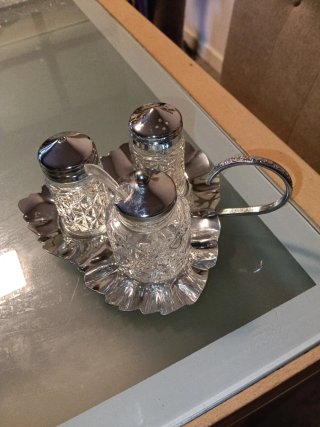 Set especiero salero cristal y metal