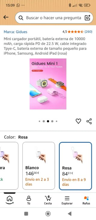 Cargador Portátil Gidues 10000mAh Rosa