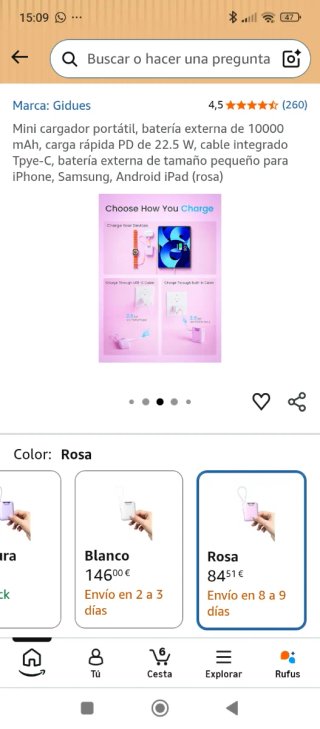 Cargador Portátil Gidues 10000mAh Rosa
