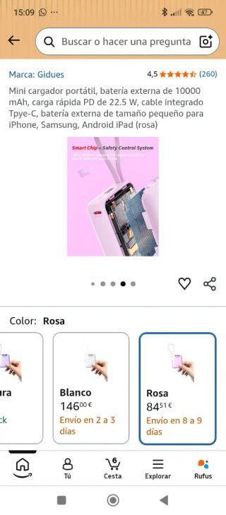 Cargador Portátil Gidues 10000mAh Rosa