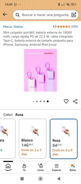 Cargador Portátil Gidues 10000mAh Rosa