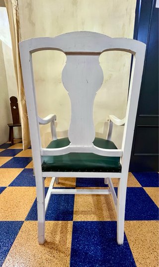 Sillón Antiguo Madera y Cuero Verde