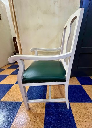 Sillón Antiguo Madera y Cuero Verde