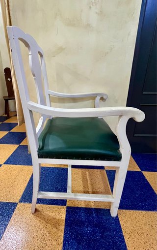 Sillón Antiguo Madera y Cuero Verde