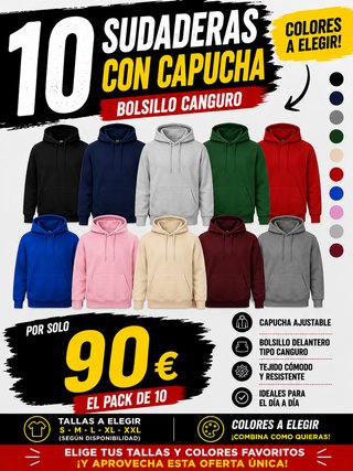 Confezione da 10 felpe con cappuccio 280 GSM