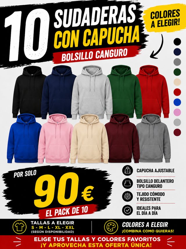 Pack 10 Sudaderas Capucha 280 GSM
