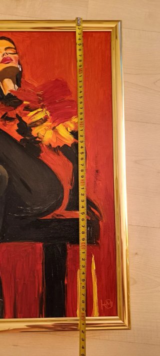 Cuadro al óleo mujer sentada