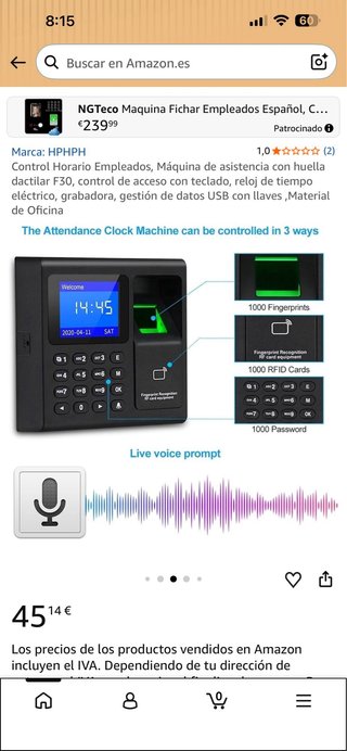 Control Horario Huella Dactilar NGTeco