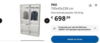 Armario Ikea PAX 150x236x35 puertas correderas
