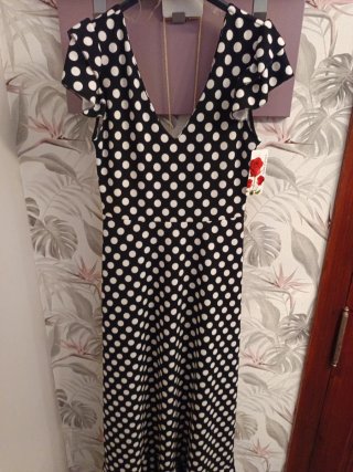 Vestido Flamenca Lunares Negro Blanco