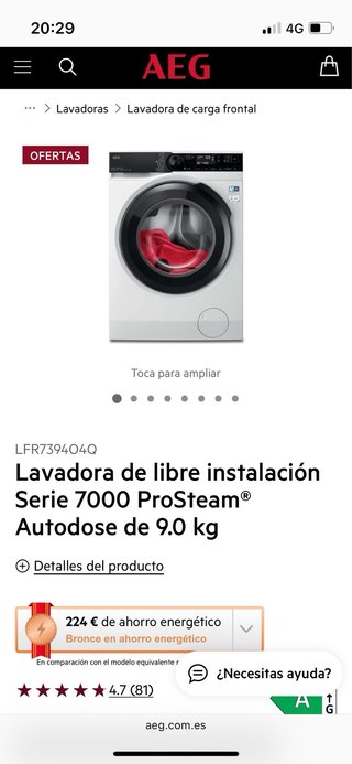 Lavadora AEG 7000 ProSteam Autodose 9kg