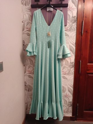 Vestido verde agua lunares de contraste