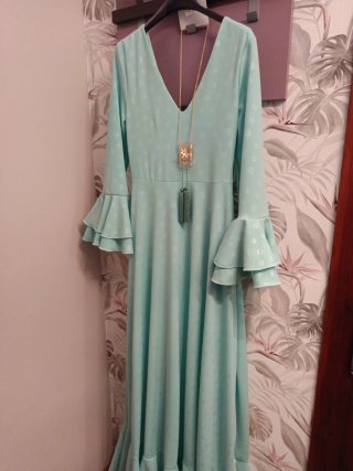 Vestido verde agua lunares de contraste