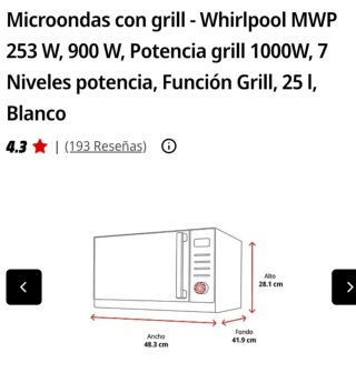 Microondas Whirlpool Grill COOK 25L a estrenar.