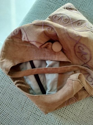 Bolso piel ovina marrón y rosa