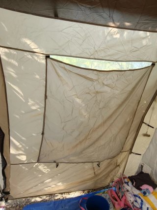 Caseta de camping beige y azul, regalo 2 colchones