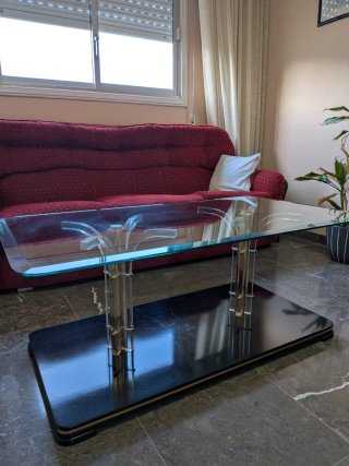 Mesa centro cristal y madera negra