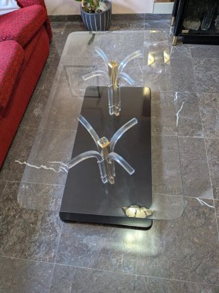 Mesa centro cristal y madera negra