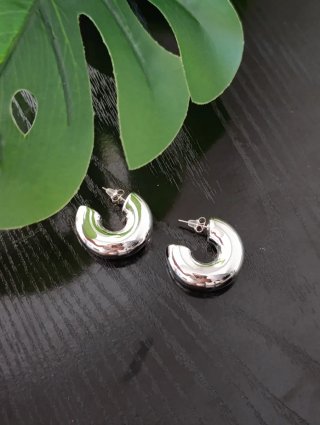 Aretes Plateados Acero Aro Grueso