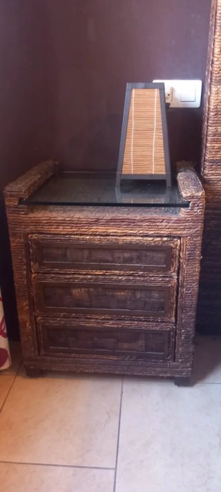 Juego Dormitorio Mimbre y Cristal