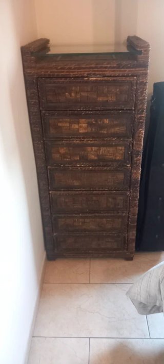 Juego Dormitorio Mimbre y Cristal