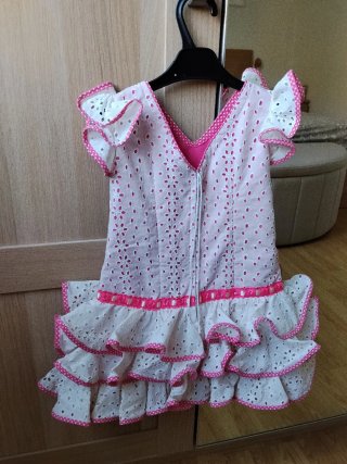 Vestido gitana niña blanco y rosa