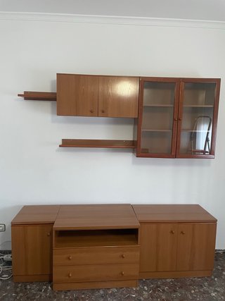 Mueble de salón modular madera y cristal