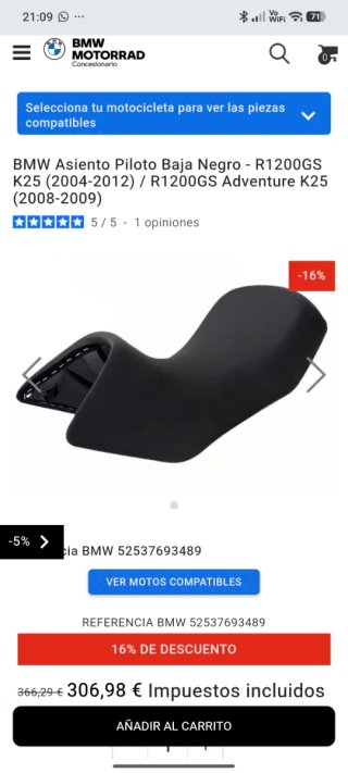 Asiento bajo BMW R1200GS K25 Negro