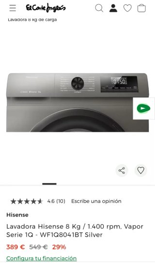 Lavadora Hisense 8 kg 1400 rpm Vapor