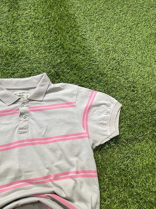 Vintage Pull&Bear Striped Polo Shirt Grey Pink Y2K