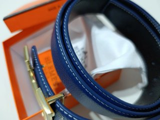 Cinturón Hermès H Hebilla Dorada Azul