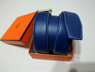 Cinturón Hermès H Hebilla Dorada Azul